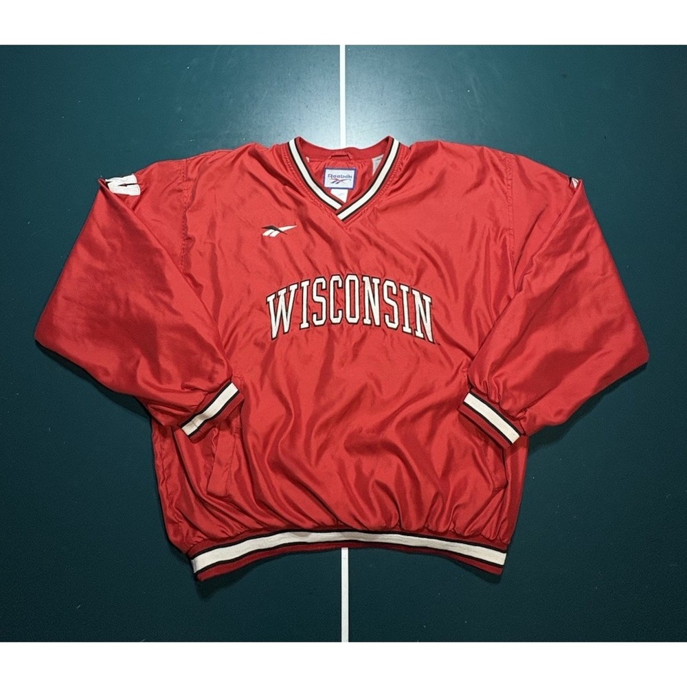 Vintage 90s Wisconsin Badgers Reebok Pullover Windbreaker Men XL Red Embroidered